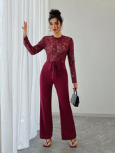 EMERY ROSE Women's Elegant Sexy Solid Color Lace Patchwork Jumpsuit
